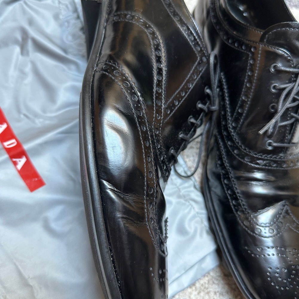 Prada Men's Shiny Black Oxford Shoes - Picture 3 of 11